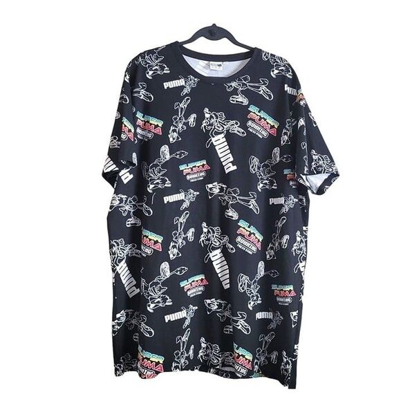 Puma  Super Mario Bros. Mens Shirt Black 3XL All-Over-Print Logo Big & Tall New - Picture 1 of 6